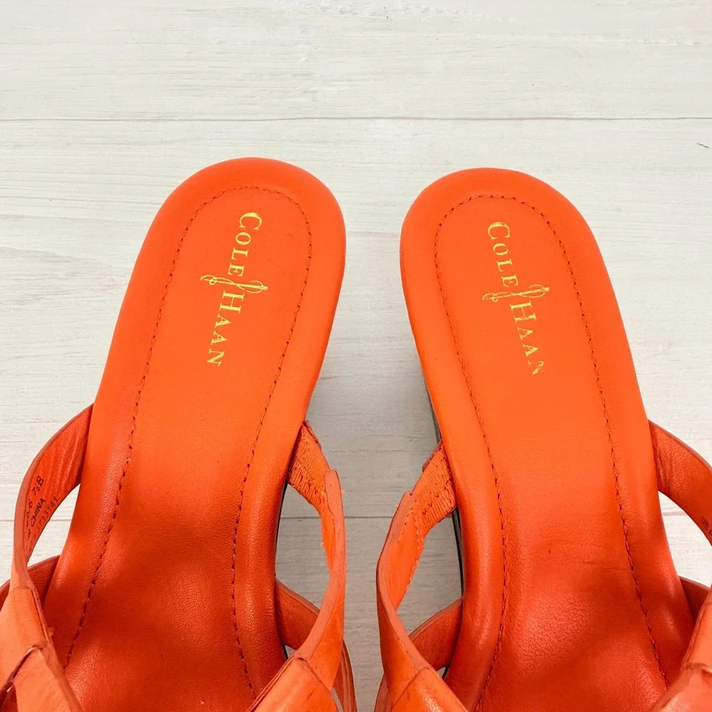 Cole Haan Wedge Sandals Size 7.5 B Orange Nike Air Strappy Leather Summer Bonnie